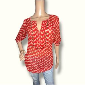 ❤️Angie Red Floral Tunic Top with Stud Detail Size Small